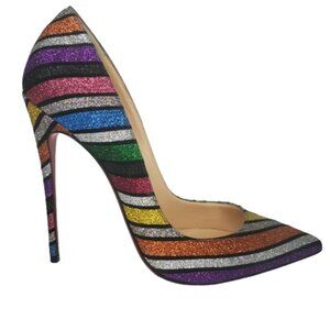 Christian Louboutin Stripy Rainbow Glitter So Kate 120 Pumps Heels